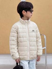 DAZY Tween Boy Winter Casual Versatile Solid Color Jacket - Beige - View 2