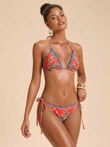 Travachic 女款夏季海灘花卉印花掛脖綁帶性感時尚比基尼兩件式泳衣套裝 - 彩色 - 查看 5