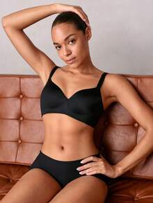 Veilyse Sujetador de mujer simple de unicolor, delgado, sin aros, cómodo que recoge y levanta, previene el hundimiento, cobertura completa, sujetador sin costuras, lencería para el verano para el verano - Negro - Ver 3