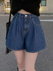 DAZY Women's Casual Versatile Denim Shorts With Pockets And Buttons For Daily Wear Summer Cute Tops - Blue - View 5