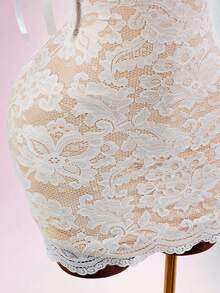 Amplova Abito mini elegante da donna senza maniche con nodo sulle spalle e pizzo floreale - Bianco - Visualizzare 8