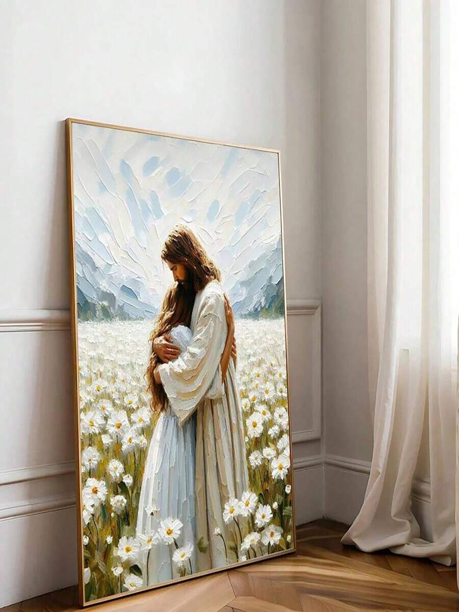 One Canvas Poster Of Jesus Embracing A Girl (Without Frame), Bible Christian Art Aesthetic Painting, Minimalist Wall Art Painting, Suitable For Dormitory, Apartment, Bedroom, Living Room, Modern Home Decoration - Multicolor - View 1