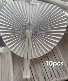 50pcs/30pcs/10pcs White Paper Fans, Foldable Handheld Ladies Fans, Heart Shape Wedding Decoration Folding Hand Fans For Bride Guests Church Party Favors Dance Birthday DIY - White - View 14