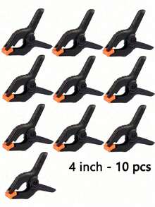 10 unidades Pinzas de plástico resistentes de 4 pulgadas para soportes de fondo, fotografía, oficina, proyectos DIY, pequeñas pinzas resistentes para manualidades, soportes de fondo, carpintería, estudio fotográfico; pinzas de resorte multiusos - pinzas de plástico de agarre fuerte para carpintería, fondos fotográficos y manualidades, herramientas para hombres - Negro - Ver 19
