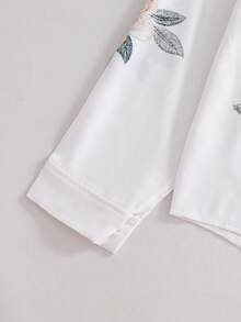 2pcs/Set Girls' Gentle Korean Style Campus Date Outdoor Commute Spring Autumn 3D Floral Butterfly Embroidered Collared Shirt, Knitted Shawl, Drapey Pi - Pink - View 6