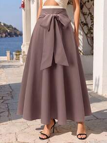 SHEIN Rosurelle Falda larga de mujer de unicolor con pliegues torcidos - Marrón - Ver 1