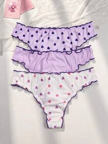 PetitDoll 3pcs Women's Bow Decor Frill Trim Bikini Briefs Set - Multicolor - View 2