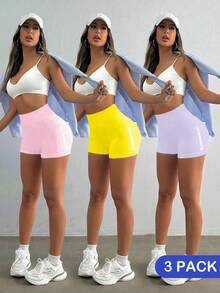 SHEIN Dewbera Women's Letter Print High Waist Daily Fitness Sports Shorts - Multicolor - View 2