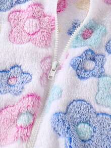 SHEIN Playful Pals 女童秋冬休閒卡其色豹紋毛絨拉鍊連帽外套，附提花細節 - 白色 - 查看 6