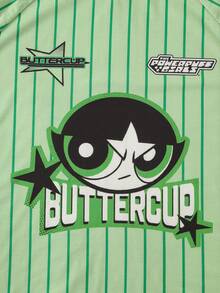 THE POWERPUFF GIRLS X SHEIN Men's Striped Cartoon Pattern Printed Crew Neck Short Sleeve T-Shirt - Green - View 5