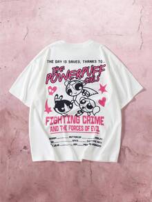 THE POWERPUFF GIRLS X SHEIN Men's Crew Neck Short Sleeve Casual T-Shirt - White - View 3