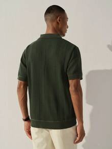 Manfinity CityGents 男士夏季刺繡針織短袖毛衣上衣 - 軍綠色 - 查看 3