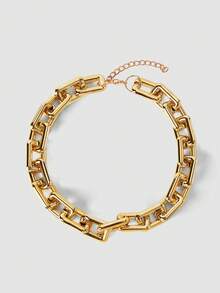 MortiRose 2pcs Punk Exaggerated CCB Thick Chain Bracelet & Necklace Set, Suitable For Date, Vacation, Daily Outfit, Party Gift - Yellow Gold - View 4
