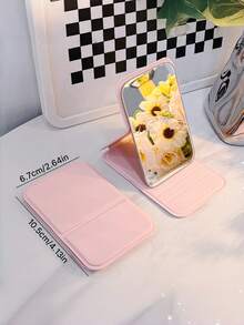 Foldable Makeup Mirror, Portable Handheld Makeup Mirror, Minimalist Makeup Mirror, Suitable For Dormitories And Desktops, Foldable Design For Makeup Application, Affordable Price, Room Decor, Dressing Tables, Travel Use - Multicolor - View 5