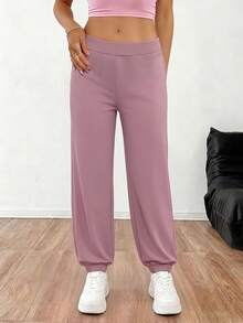 Easithlete Easithlete Celana Jogger Wanita Minimalis Serbaguna Warna Polos untuk Pemakaian Sehari-hari - Mauve Purple - View 3