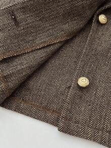Elamini Women's Elegant Pleated Bandeau Dress And Button Cropped Long Sleeve Blazer Suit Set - Brown - View 6