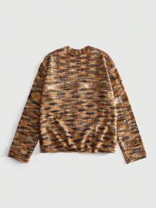 ROMWE MEN Prep Men's Brown Gradient Long Sleeve Single-Breasted Knit Cardigan - Brown - View 3