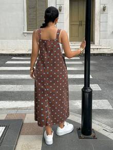 Rivivi 大尺碼時尚街頭波點印花口袋牛仔洋裝 - 棕色 - 查看 2