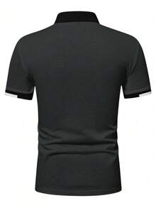 Calvornis 男士刺繡 Logo 裝飾極簡日常短袖 Polo 衫，正式款 - 深灰色 - 查看 2