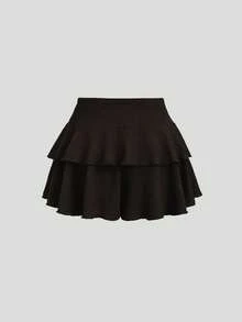 Sweetra Spring/Autumn Women's Casual Commute Textured Fabric Metal Decor Fashion Minimalist Hot Girl Versatile Skorts - Coffee Brown - View 2