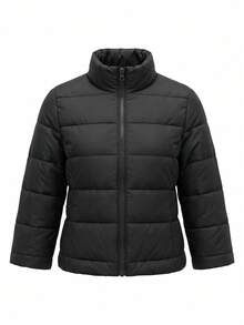 Hapijoa Young Girl Winter Casual Versatile Solid Color Jacket - Black - View 10