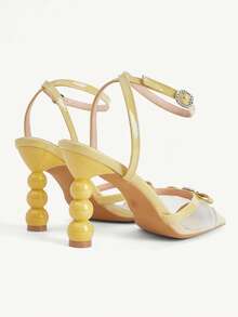 CUCCOO CHICEST Women's Shoes Rhinestone Bow Mesh Pointed Alien Heel French Fresh Light Yellow Patent Leather Women's Back Empty High Heels Commuter Dating - Yellow - View 12