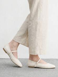 CUCCOO BIZCHIC Elegant And Simple Square Toe Flats, Casual Minimalist And Comfortable Lace-Up Flats For Women, Suitable For Office, Commuting And Formal Occasions (Suitable For Christmas And Spring Shoes) - Milk apricot, - View 4