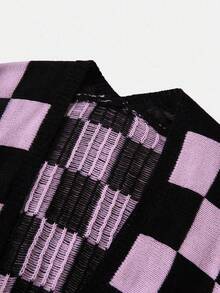 Franclia Cardigan Rajut Kasual Longgar Lengan Panjang Motif Kotak-kotak Wanita, Musim Gugur/Dingin - MultiWarna - View 5