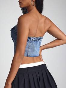 SHEIN ICON Top Tipo Corpiño De Mezclilla Con Botones Delanteros - Azul lavado medio - Ver 2