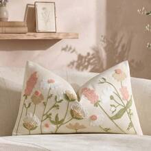 Cirelle 1pc/2pcs Boho Embroidered Throw Pillow Covers, Pastel Wildflower Botanical Cushion Case, Textured Boucle Floral Pillowcase For Sofa Couch Bedroom (No Insert) - Pink - View 10