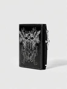 ROMWE Goth 1 pieza Monedero gótico oscuro neutro con diseño creativo de alas y cruz, bolsa de cambio con cremallera estilo punk, bolsa de tarjetas de moda casual - Cruz Alada Negra - Ver 3