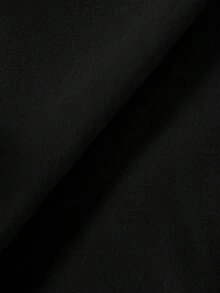 SHEIN EZwear 黑色休閒極簡印花連帽長袖寬鬆女款厚實衛衣，浪漫復古胸前編織標籤印花圖案，女式正裝通勤夏季穿搭 - 黑色 - 查看 5