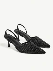 CUCCOO CHICEST Women's Black Woven Hollow Pointed Toe Mule High Heels, Gentle Commute And Date Style - Black - View 1