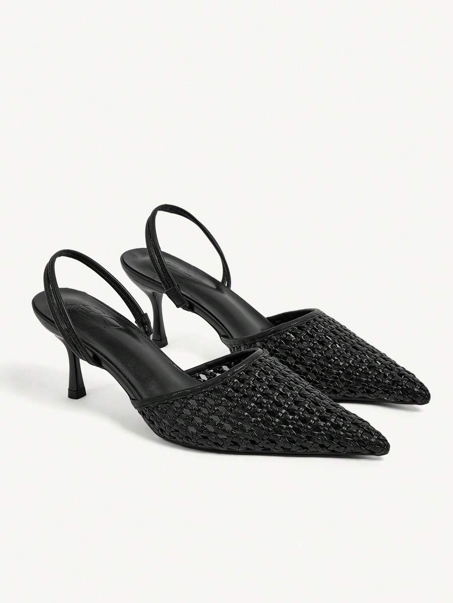 CUCCOO CHICEST Women's Black Woven Hollow Pointed Toe Mule High Heels, Gentle Commute And Date Style - Black - View 1