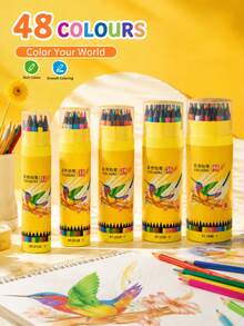 SHEIN 12/18/24/36/48支六角形 HB 铅笔优质艺术绘图素描彩色铅笔鲜艳丰富的色彩平滑分层可混合专业艺术家办公用品黑色六角形笔杆礼品套装 - 彩色 - 查看 3