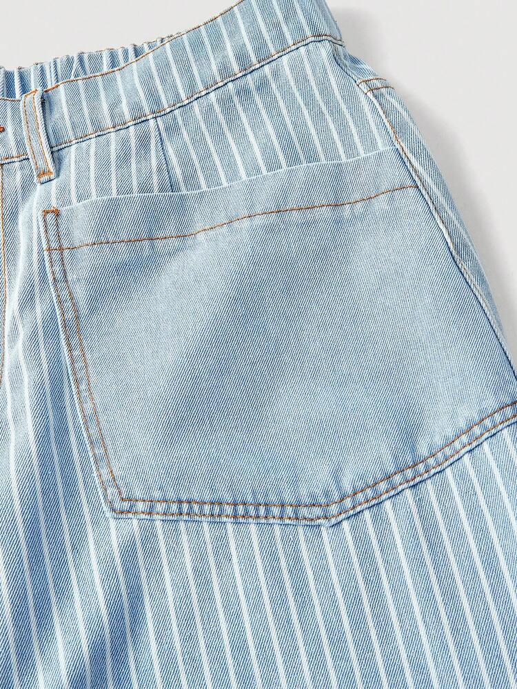 EMERY ROSE Plus Size Women's Pocket Design Striped Casual Loose Fit Denim Jeans - Blue - View 10