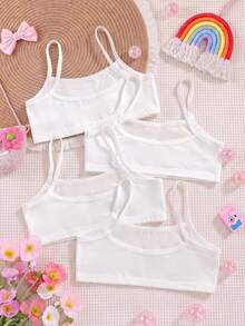 4pcs/Set Girls' Camisole Underwear, Pure White Combination Series, Soft And Smooth Texture, Knitted Fabric, High Elasticity, With Padding, Winter - White - View 2