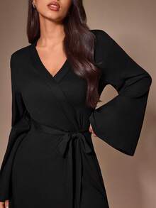 Lazeform Women's Lazy Comfortable Casual Classy Elegant Black Side Slit Loungewear Robe Lounge Formal Autumn - Black - View 6