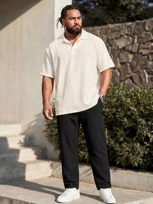 EASEVO Men's Plus Size Solid Color Short Sleeve Polo Collar Shirt And Pants Casual Set, Colorblock - Multicolor - View 3