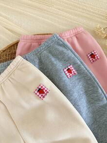 SHEIN Baby Girl Knitted Solid Color Strawberry Patch Casual Bottoms 3 Pieces Set - Multicolor - View 6