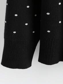 GlowEve CURVE Plus Size Women's Polka Dot Pattern Long Sleeve Single-Breasted Knit Cardigan - Black - View 5