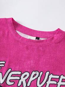 THE POWERPUFF GIRLS X SHEIN تي شيرت رجالي صيفي كاجوال بطبعة كرتونية - وردي - مشاهدة 4