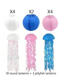 3Pcs Gradient Blue Jellyfish Paper Lanterns, Hanging Ocean Mermaid Themed Decor, Colorful Streamer Ornament For Birthday Wedding Baptism Wall Home Party Decoration - Multicolor - View 10