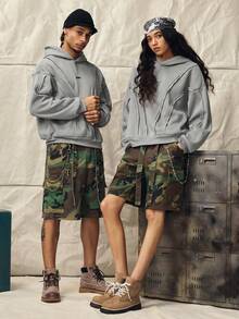Norleigh Men's Casual Hoodie With Deconstructed Curved Paneling, Stretchy, Y2K, Grey, Patched, Rib-Knit, Long Sleeve, Oversized, For Gifts - Grey - View 6