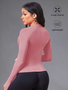 SHEIN Sports 女款多功能無縫長袖拇指孔運動T恤 - 粉色 - 查看 2