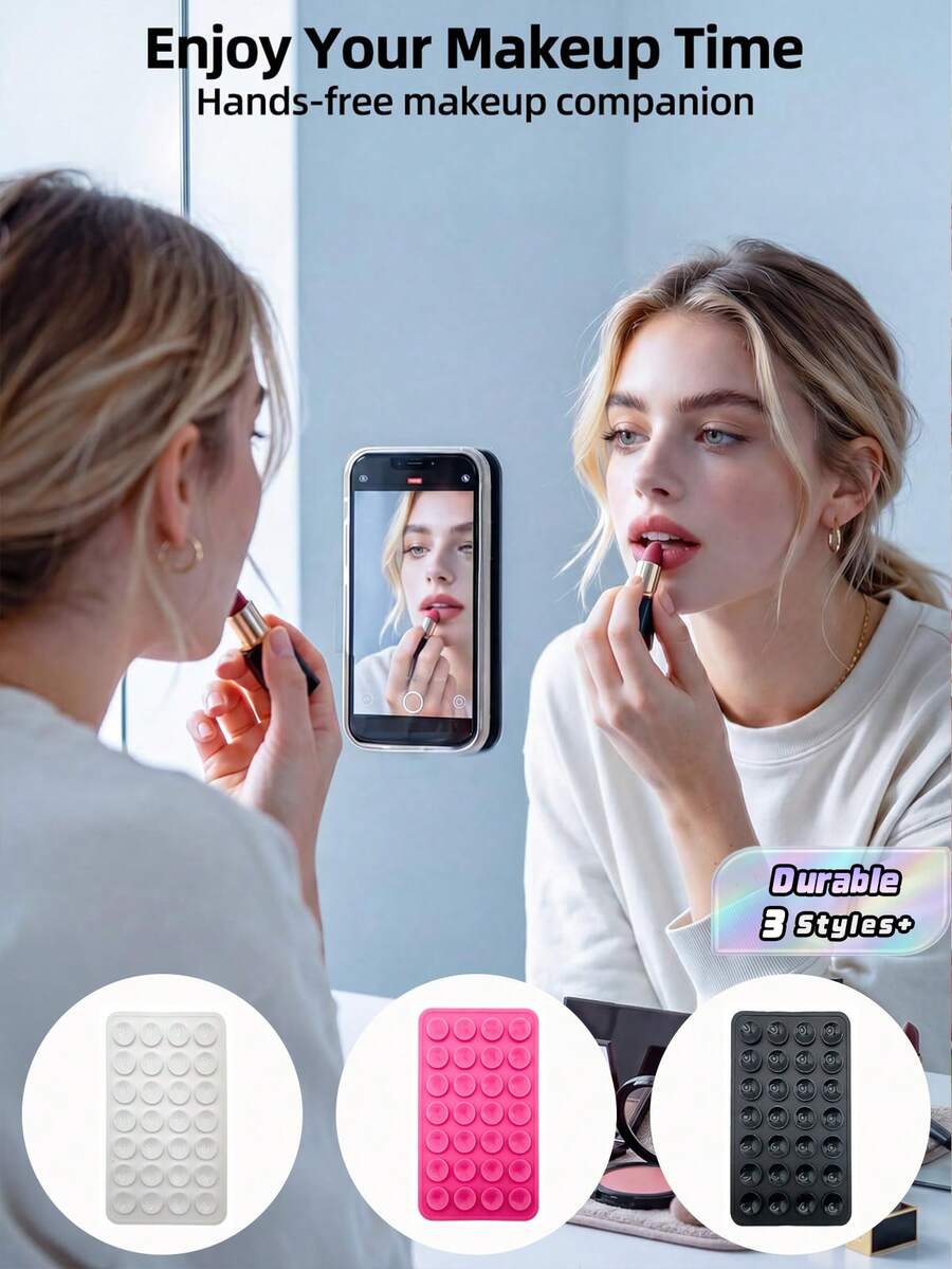 1 Piece Double-Sided Suction Cup Silicone Phone Sticky Handle, Suction Phone Case Holder, Hands-Free Sticky Phone Handle For Selfie And Video, Phone Finger Grip Holder - multicolor - View 1