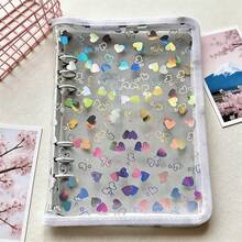 A5 Large Capacity Glitter Heart Zipper Binder, Portable Sticker Refill Notebook Set, Includes PP Transparent Refill Pages, A5 Transparent Refill Inserts, File Folder, Stamp Album, Sticker Album, Photo Album, Nail Art Album, Savings Planner - A5 Flashing Heart - View 16