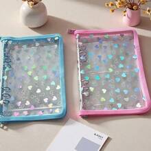 A5 Large Capacity Glitter Heart Zipper Binder, Portable Sticker Refill Notebook Set, Includes PP Transparent Refill Pages, A5 Transparent Refill Inserts, File Folder, Stamp Album, Sticker Album, Photo Album, Nail Art Album, Savings Planner - A5 Flashing Heart - View 9