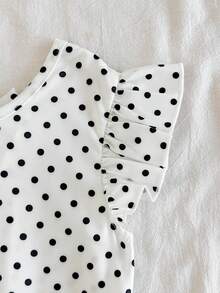 SHEIN Vintaside Kids 女童大童春夏度假海灘熱帶風 3D蝴蝶結圓領無袖荷葉飄逸袖甜美春季風中長洋裝 - 黑與白 - 查看 8
