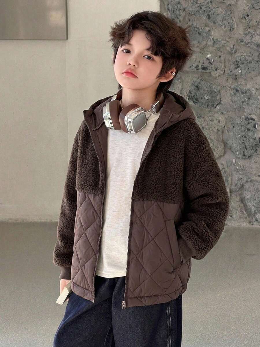 DAZY Tween Boy Winter Casual Versatile Hooded Jacket Fall - Brown - View 1